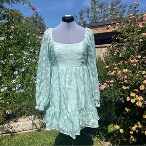 Crystal Doll Mint Green Ruffled Tiered Sundress with Bishop Sleeves